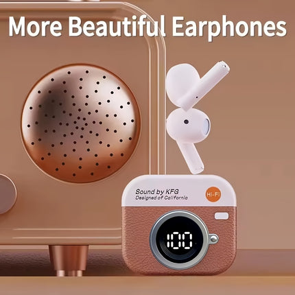 Écouteurs Bluetooth Q86 Sans Fil avec Écran Digital – Design Vintage et Boîtier de Charge