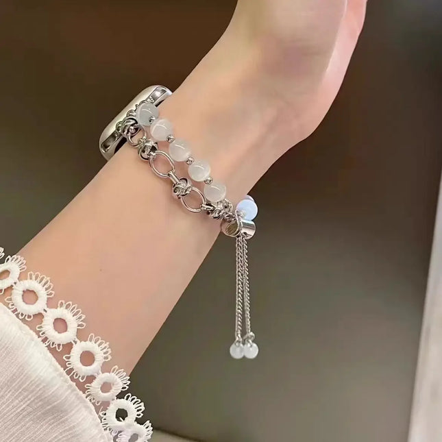 Bracelet Élégant en Perles et Métal pour Apple Watch – Compatible 38mm à 49mm