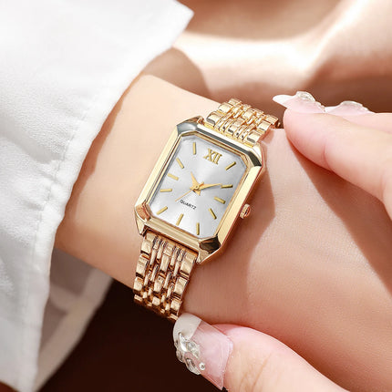 Ensemble Montre Femme Élégante avec Bijoux – Montre Quartz Rectangulaire + Collier, Bracelet, Bague et Boucles d’Oreilles (Sans Boîte)