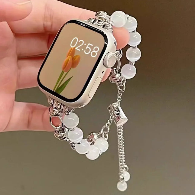 Bracelet Élégant en Perles et Métal pour Apple Watch – Compatible 38mm à 49mm