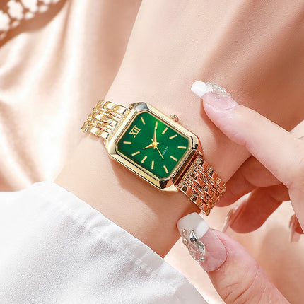 Ensemble Montre Femme Élégante avec Bijoux – Montre Quartz Rectangulaire + Collier, Bracelet, Bague et Boucles d’Oreilles (Sans Boîte)